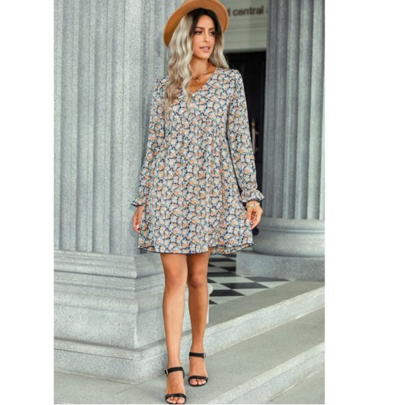 Floral Decorative Button Mini Dress - Picture 5 of 14